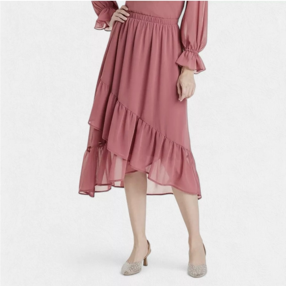 A New Day Rose Pink High-Low Tiered Midi Skirt NWT size M